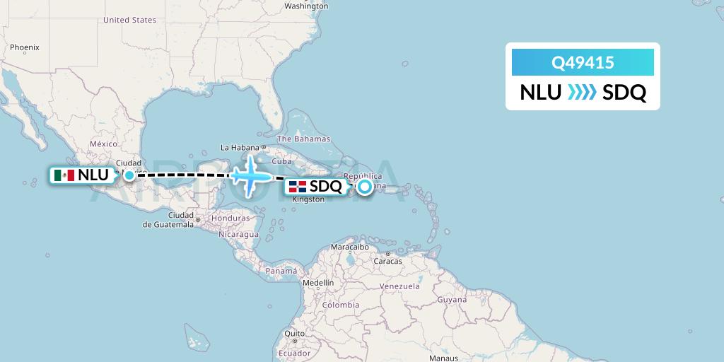 Q49415 Euroairlines Flight Map: Reyes Acozac to Santo Domingo