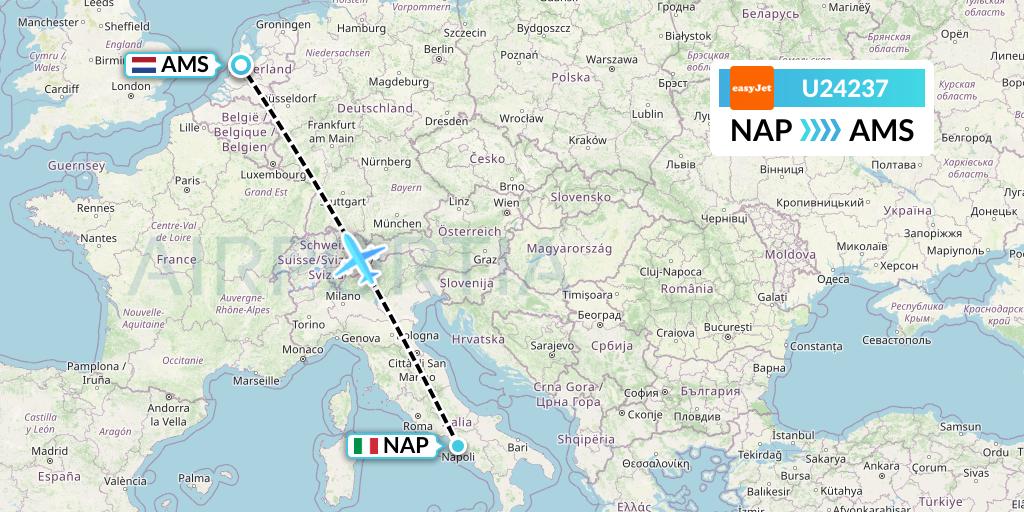 U24237 EasyJet Flight Map: Naples to Amsterdam