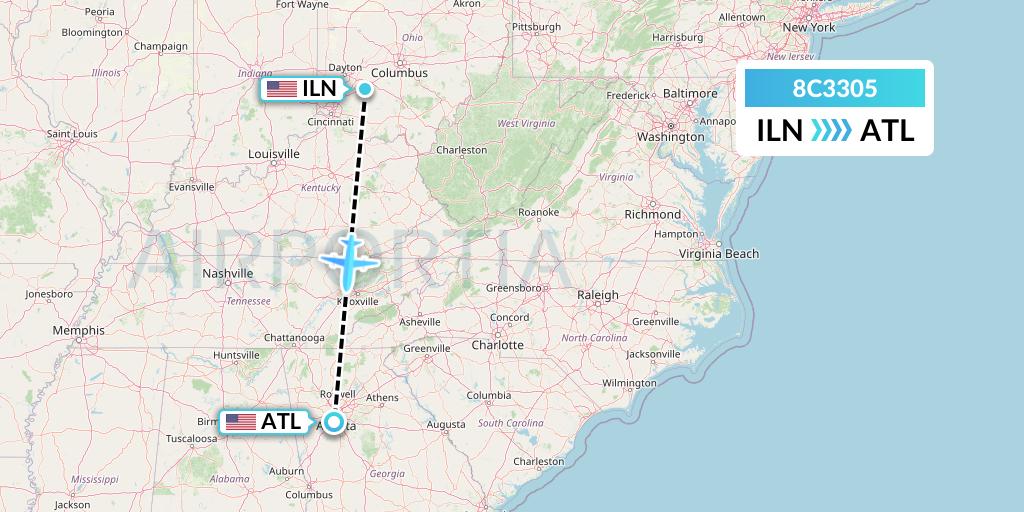 8C3305 Air Transport International Flight Map: Wilmington to Atlanta