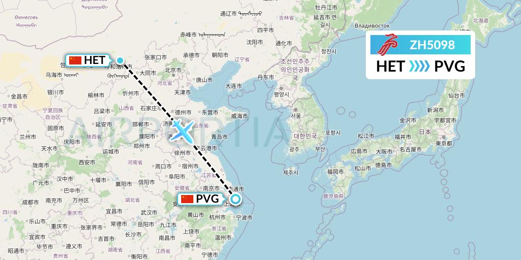 ZH5098 Shenzhen Airlines Flight Map: Hohhot to Shanghai