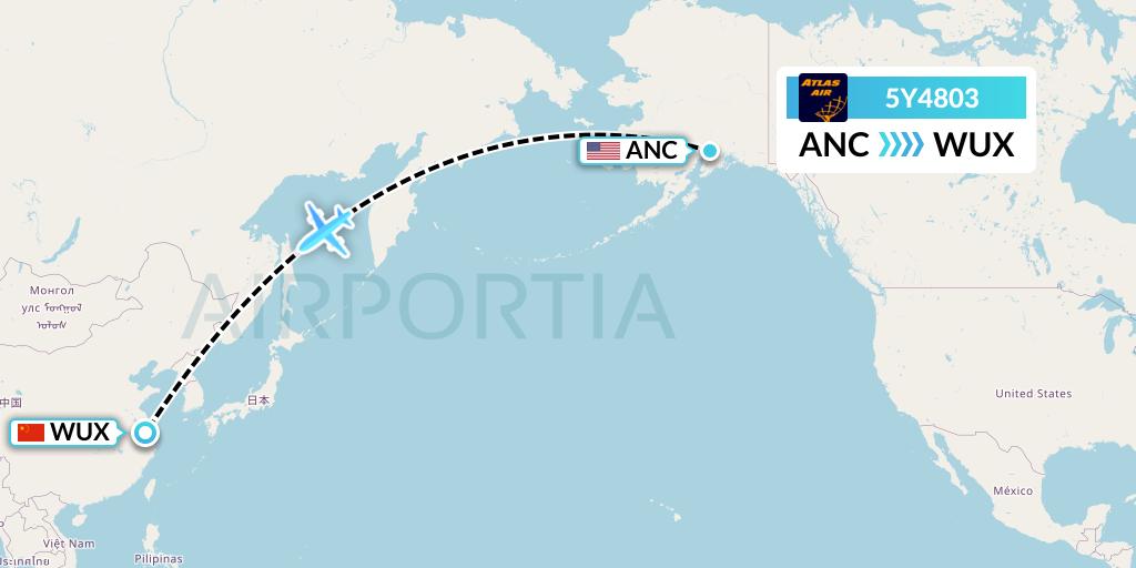 5Y4803 Atlas Air Flight Map: Anchorage to Wuxi