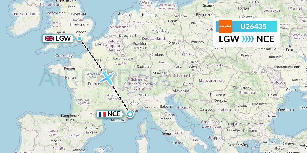 U26435 EasyJet Flight Map: London to Nice