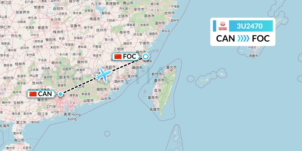 3U2470 Sichuan Airlines Flight Map: Guangzhou to Fuzhou