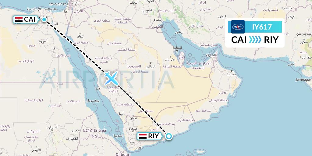 IY617 Yemenia Flight Map: Cairo to Riyan
