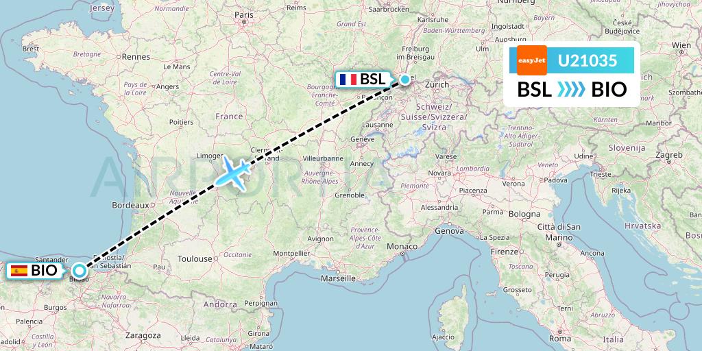 U21035 EasyJet Flight Map: Basel to Bilbao
