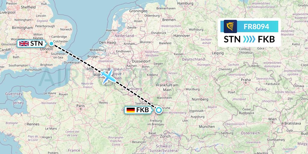 FR8094 Ryanair Flight Map: London to Karlsruhe/Baden-Baden