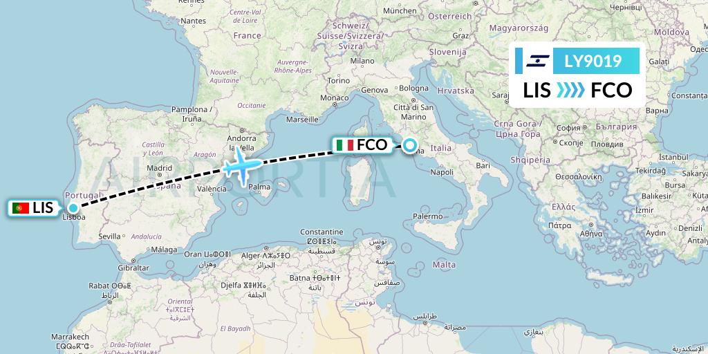 LY9019 El Al Flight Map: Lisbon to Rome