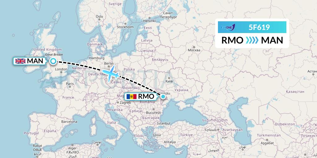 5F619 Fly One Flight Map: Chisinau to Manchester