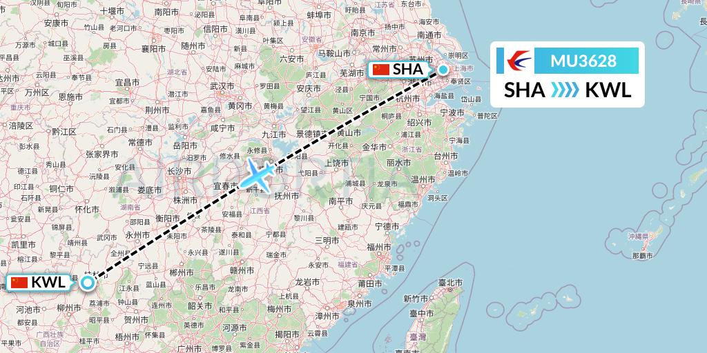 MU3628 China Eastern Airlines Flight Map: Shanghai to Guilin