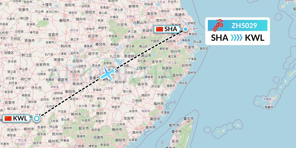 ZH5029 Shenzhen Airlines Flight Map: Shanghai to Guilin