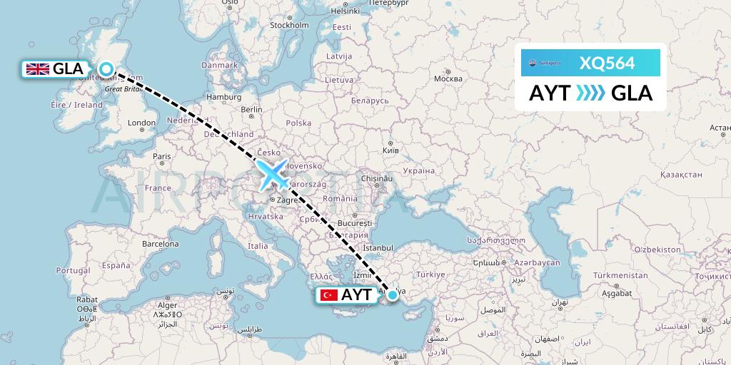 XQ564 SunExpress Flight Map: Antalya to Glasgow