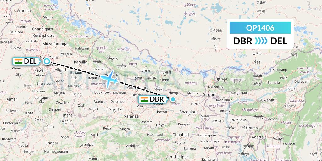 QP1406 Akasa Air Flight Map: Darbhanga to Delhi