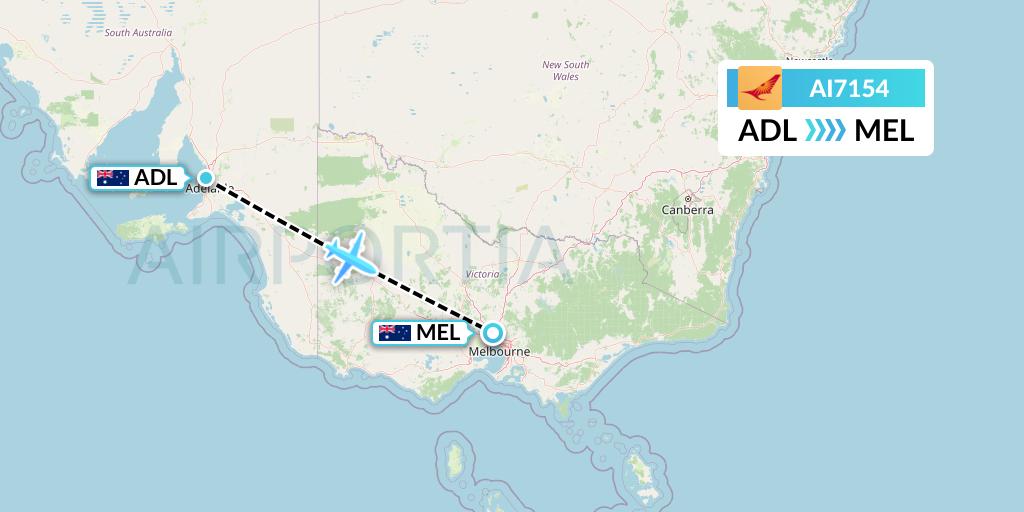 AI7154 Air India Flight Map: Adelaide to Melbourne