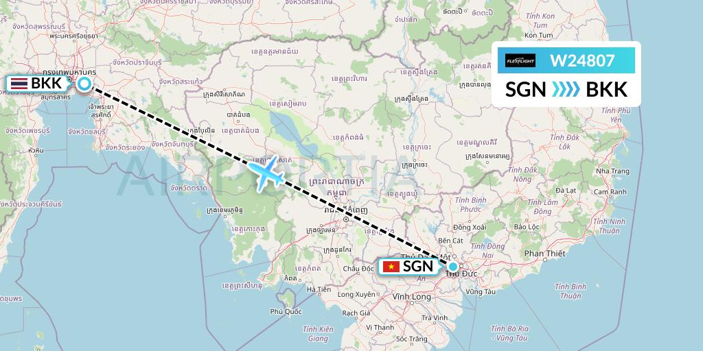 W24807 Flex Flight Flight Map: Ho Chi Minh City to Bangkok