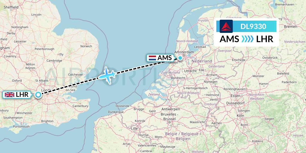 DL9330 Delta Air Lines Flight Map: Amsterdam to London
