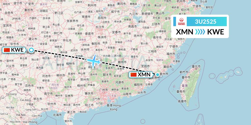 3U2525 Sichuan Airlines Flight Map: Xiamen to Guiyang