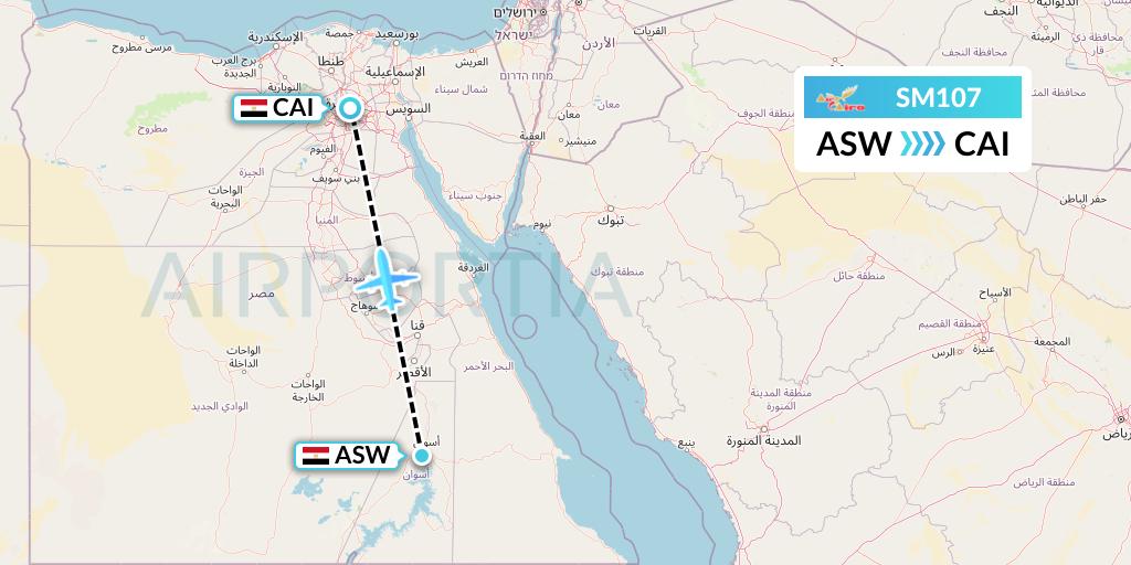 SM107 Air Cairo Flight Map: Aswan to Cairo