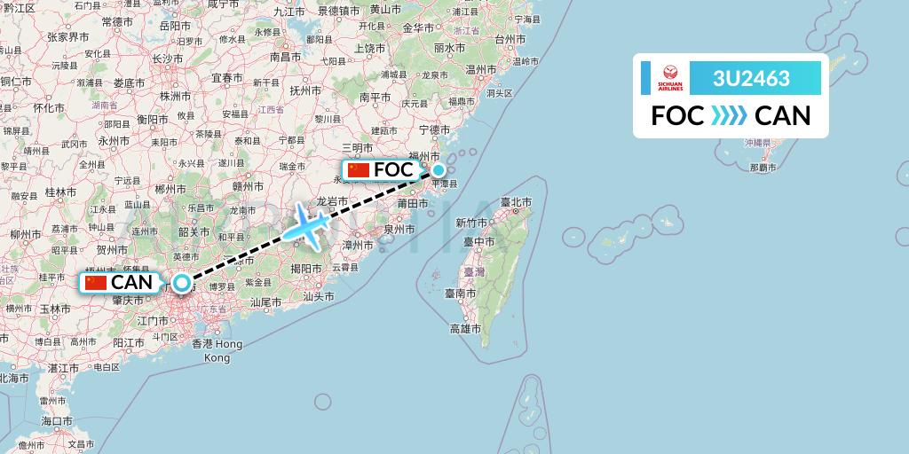 3U2463 Sichuan Airlines Flight Map: Fuzhou to Guangzhou