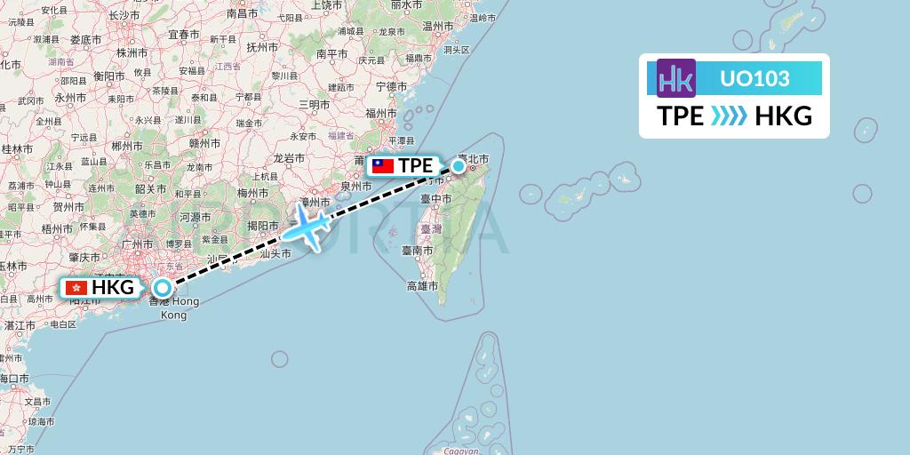 UO103 Hong Kong Express Flight Map: Taipei to Hong Kong