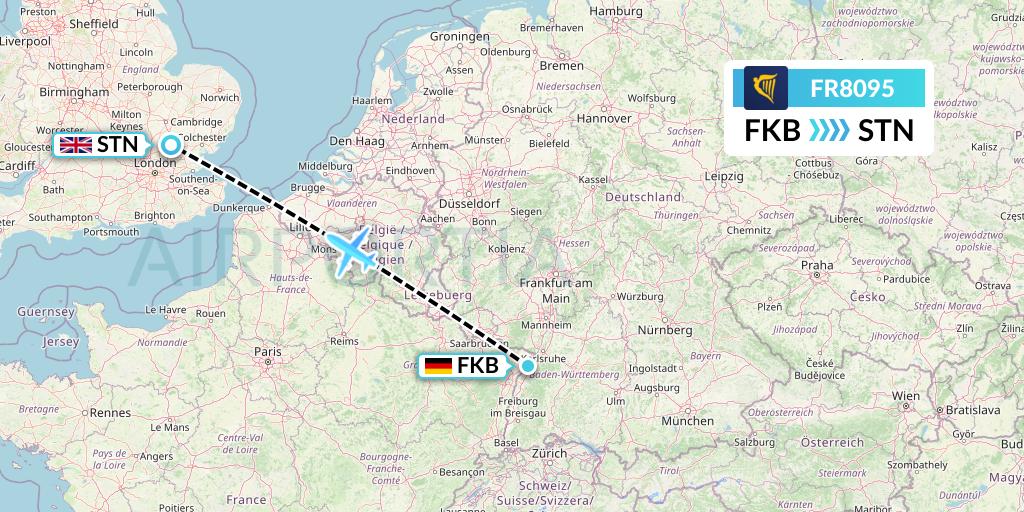 FR8095 Ryanair Flight Map: Karlsruhe/Baden-Baden to London
