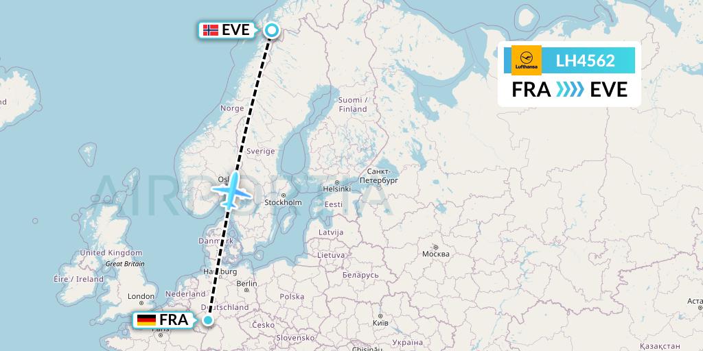 LH4562 Lufthansa Flight Map: Frankfurt to Harstad
