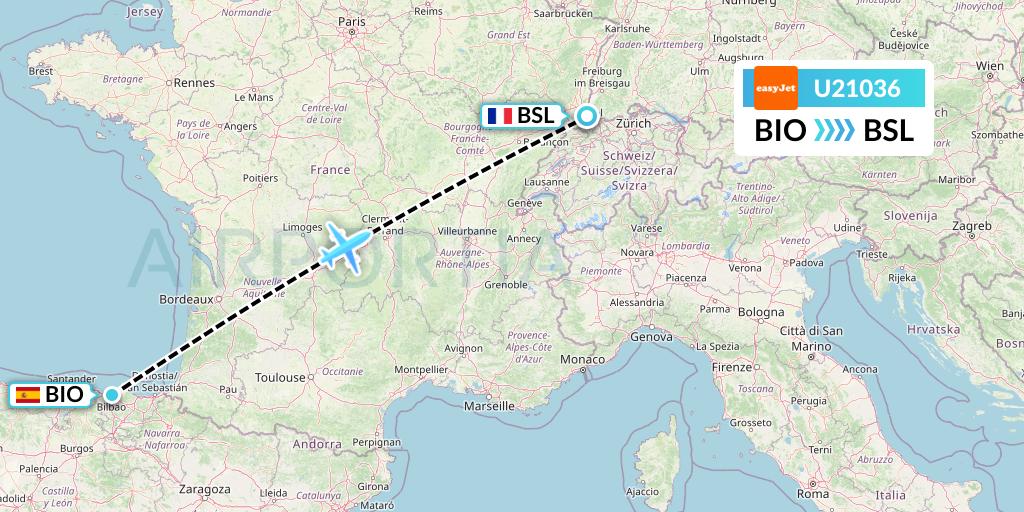 U21036 EasyJet Flight Map: Bilbao to Basel