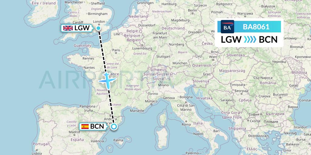 BA8061 British Airways Flight Map: London to Barcelona