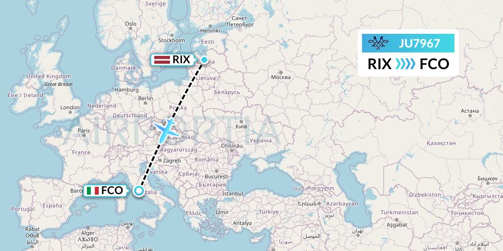 JU7967 AirSERBIA Flight Map: Riga to Rome