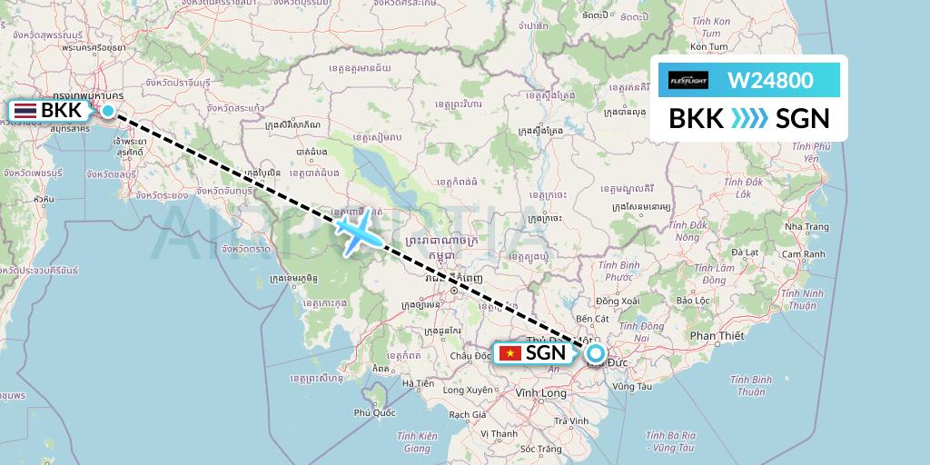 W24800 Flex Flight Flight Map: Bangkok to Ho Chi Minh City