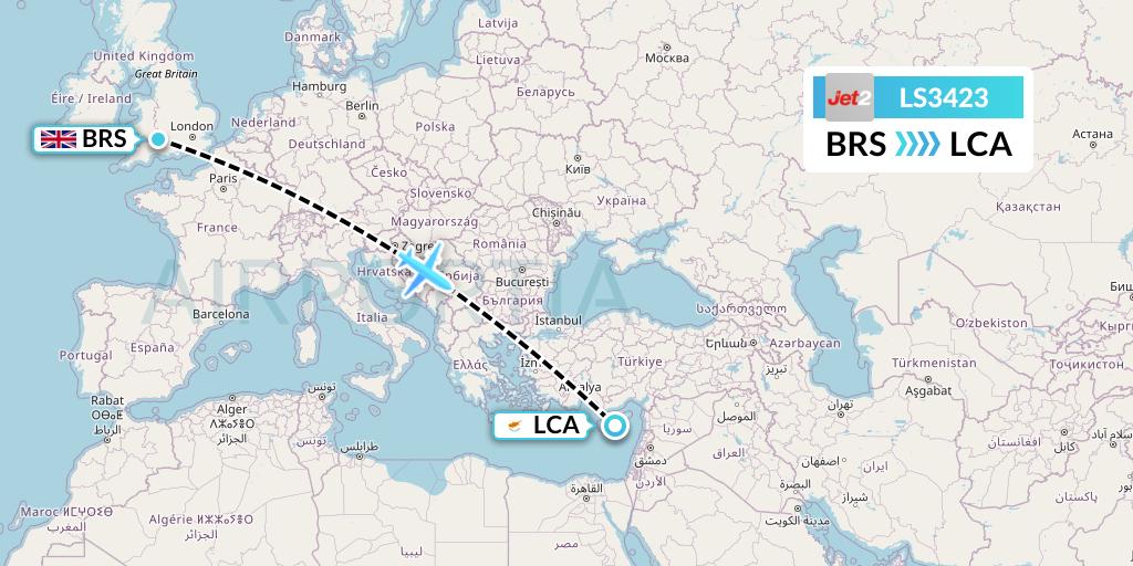 LS3423 Jet2 Flight Map: Bristol to Larnaca