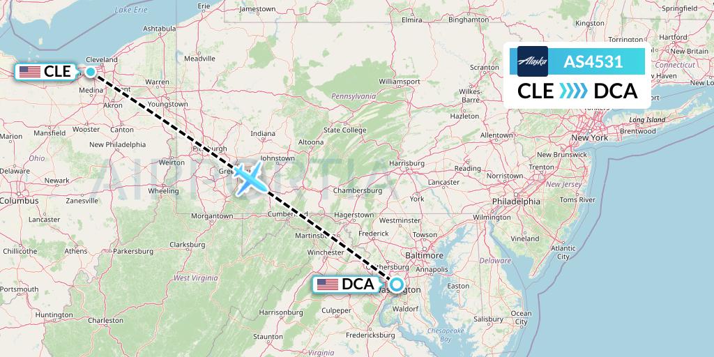 AS4531 Alaska Airlines Flight Map: Cleveland to Washington