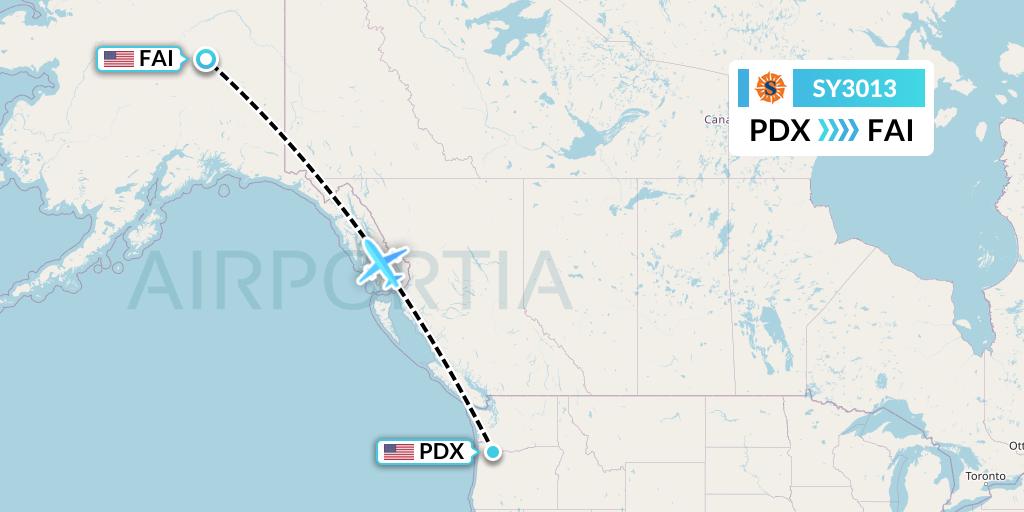 SY3013 Sun Country Airlines Flight Map: Portland to Fairbanks