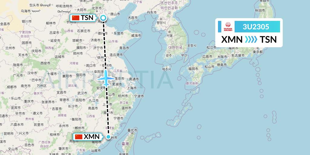 3U2305 Sichuan Airlines Flight Map: Xiamen to Tianjin