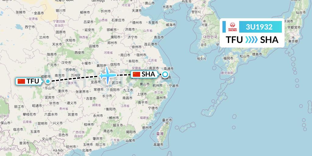 3U1932 Sichuan Airlines Flight Map: Chengdu to Shanghai