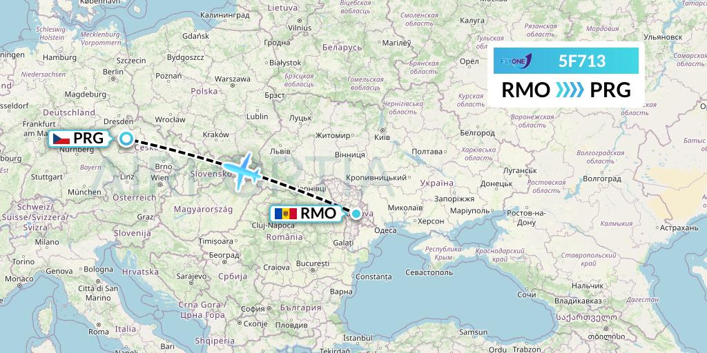 5F713 Fly One Flight Map: Chisinau to Prague