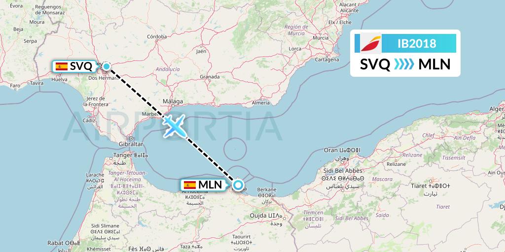 IB2018 Iberia Flight Map: Seville to Melilla