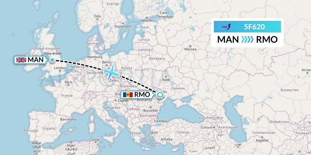 5F620 Fly One Flight Map: Manchester to Chisinau