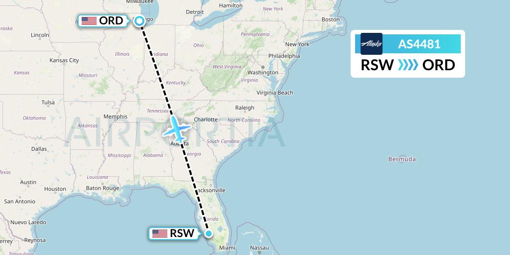 AS4481 Alaska Airlines Flight Map: Fort Myers to Chicago