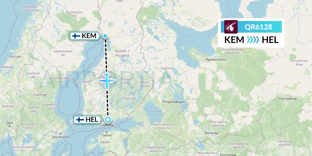 QR6128 Qatar Airways Flight Map: Kemi to Helsinki