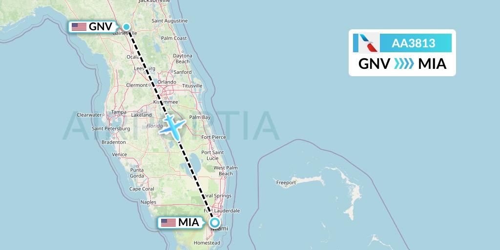 AA3813 American Airlines Flight Map: Gainesville to Miami