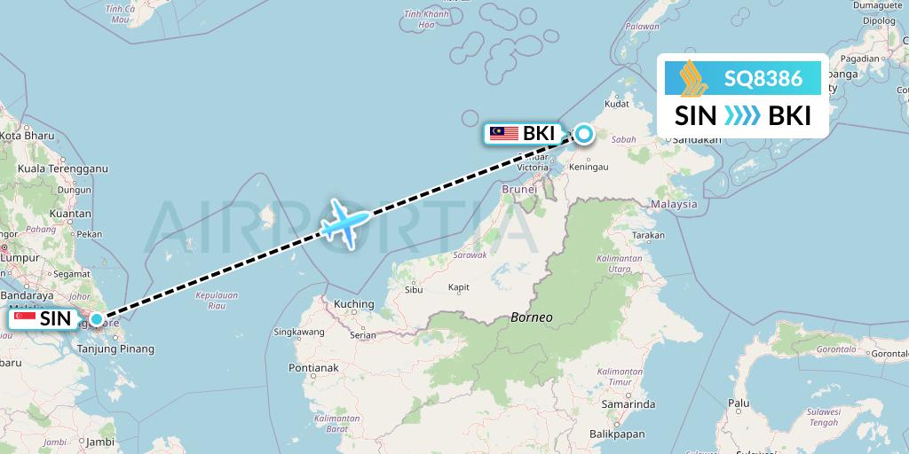 SQ8386 Singapore Airlines Flight Map: Singapore to Kota Kinabalu