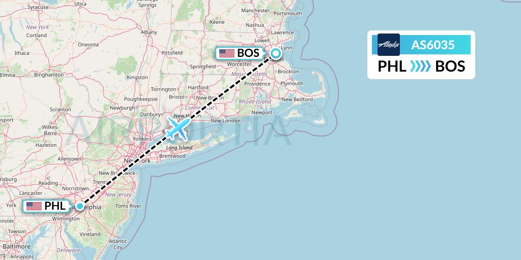AS6035 Alaska Airlines Flight Map: Philadelphia to Boston