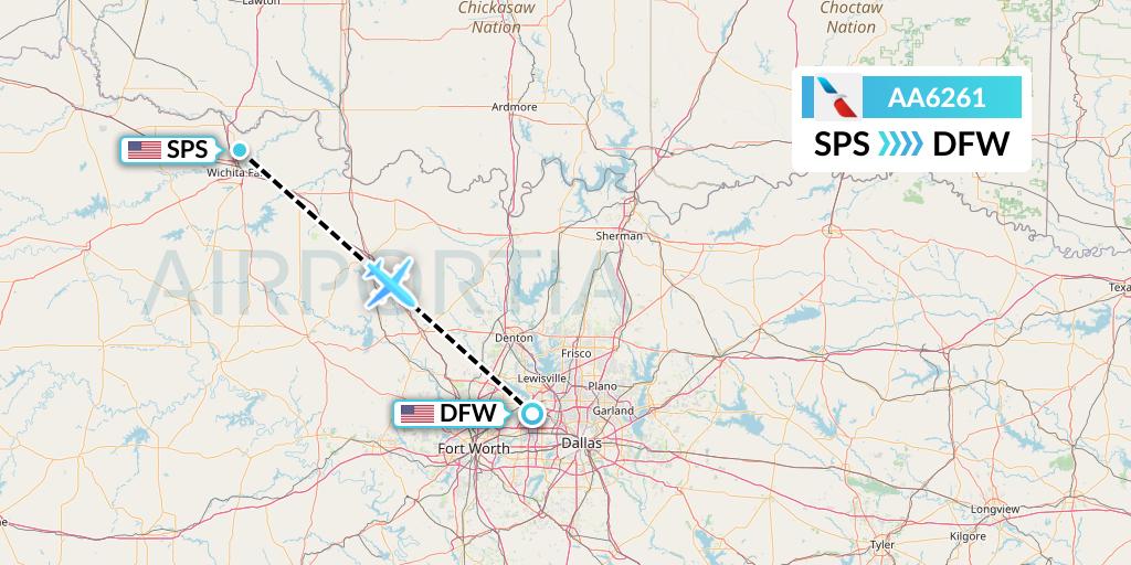 AA6261 American Airlines Flight Map: Wichita Falls to Dallas