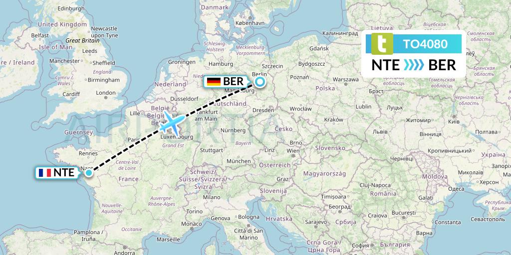 TO4080 Transavia France Flight Map: Nantes to Berlin