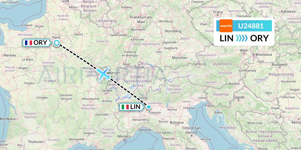 U24881 EasyJet Flight Map: Milan to Paris