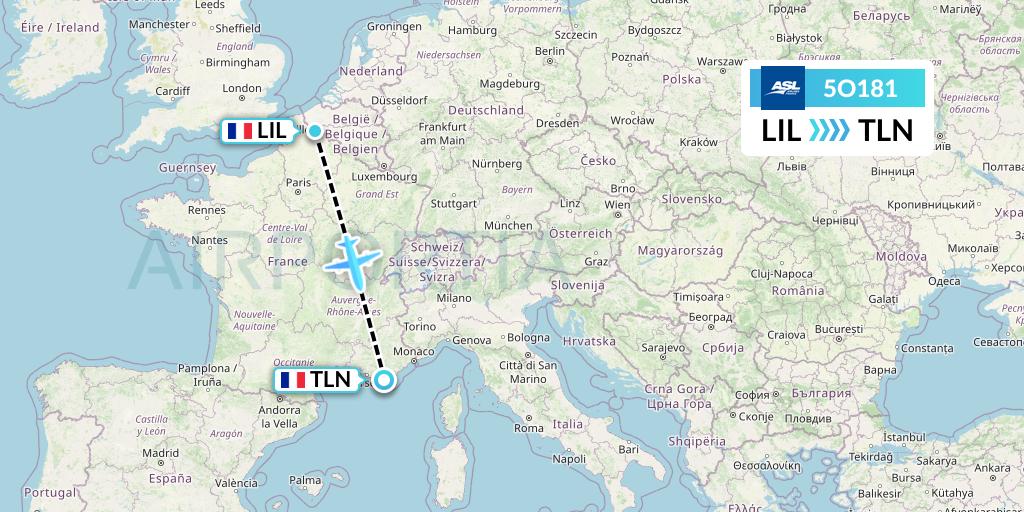 5O181 ASL Airlines France Flight Map: Lille to Toulon
