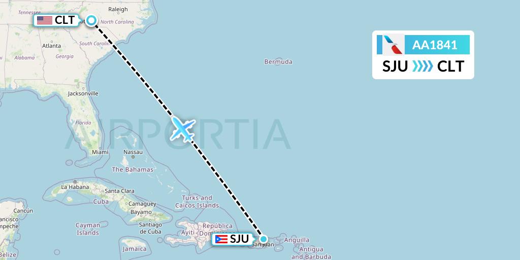 AA1841 American Airlines Flight Map: San Juan to Charlotte