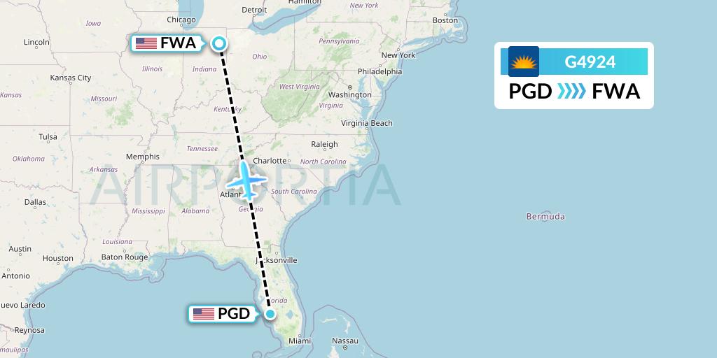 G4924 Allegiant Air Flight Map: Punta Gorda to Fort Wayne