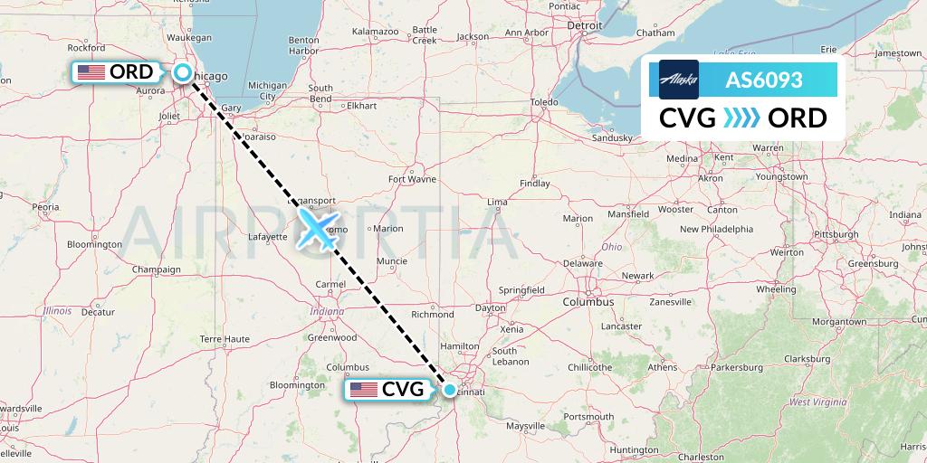 AS6093 Alaska Airlines Flight Map: Cincinnati to Chicago