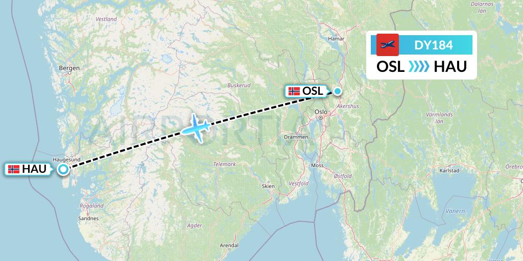 DY184 Norwegian Flight Map: Oslo to Haugesund
